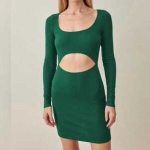 Reformation Denmark Dress Ribbed Cutout Long Sleeve Bodycon NWT, sz :Medium